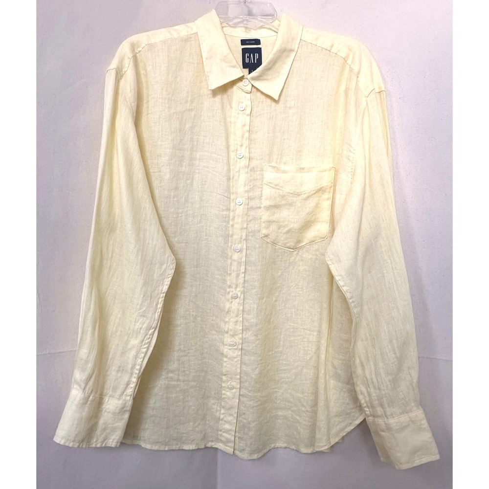 GAP Womens Pastel Beachy Relaxed Shirt Maize Yellow 100% Linen Button Down Sz L